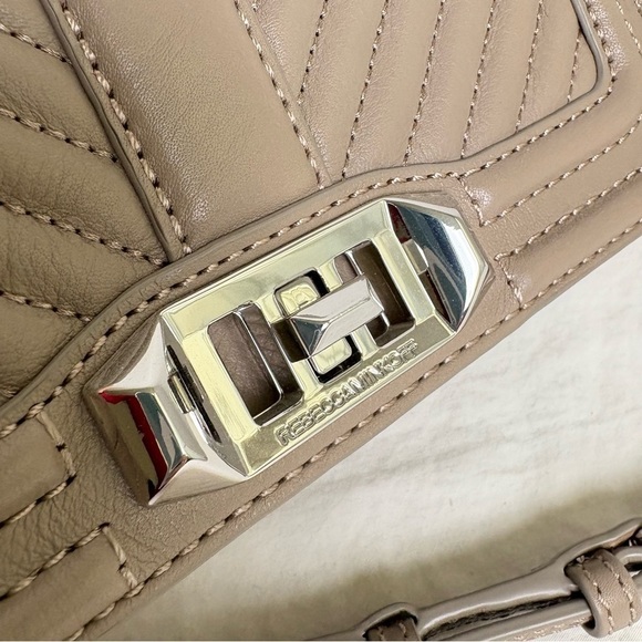 REBECCA MINKOFF Chevron Quilted Small Love Crossbody Leather Bag Taupe Sandrift - Picture 6 of 17